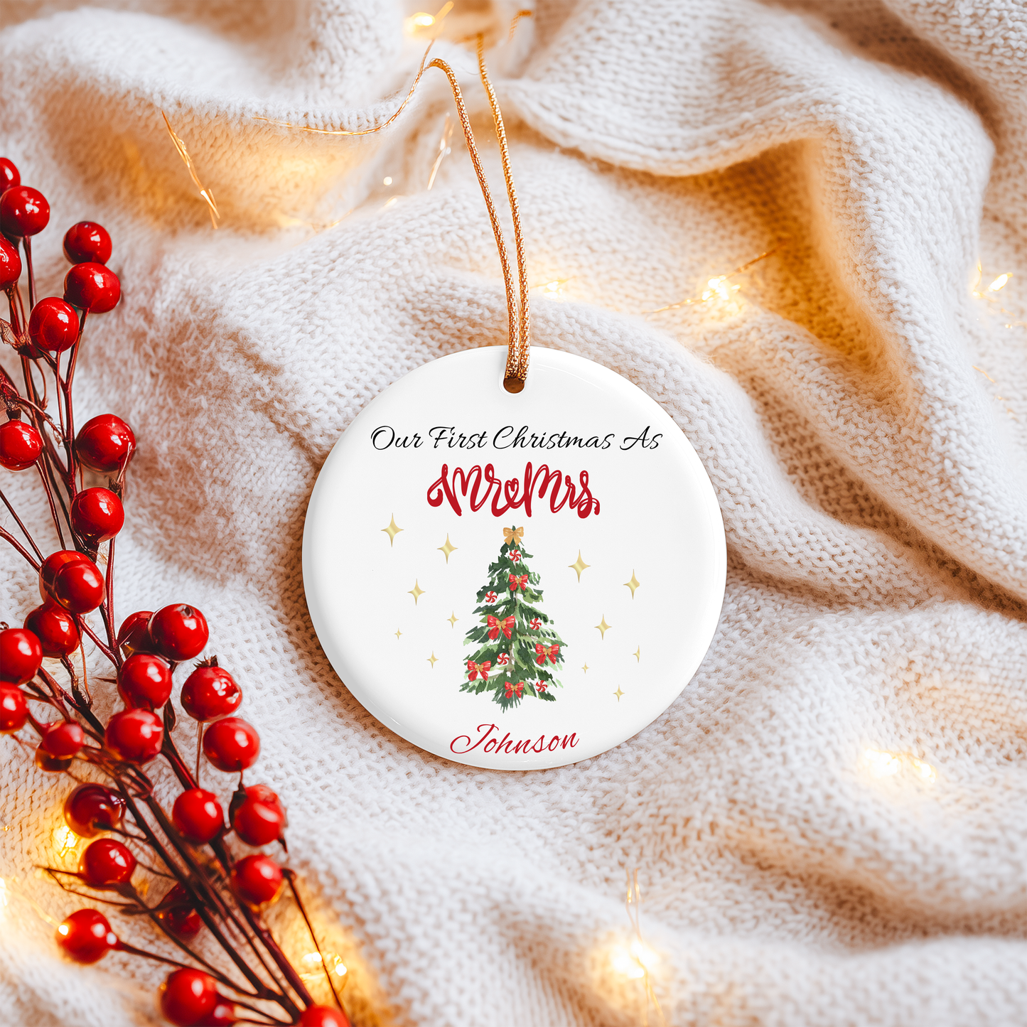 Our First Christmas as Mr. & Mrs. – Personalized Couple Ornament (Round Shape)