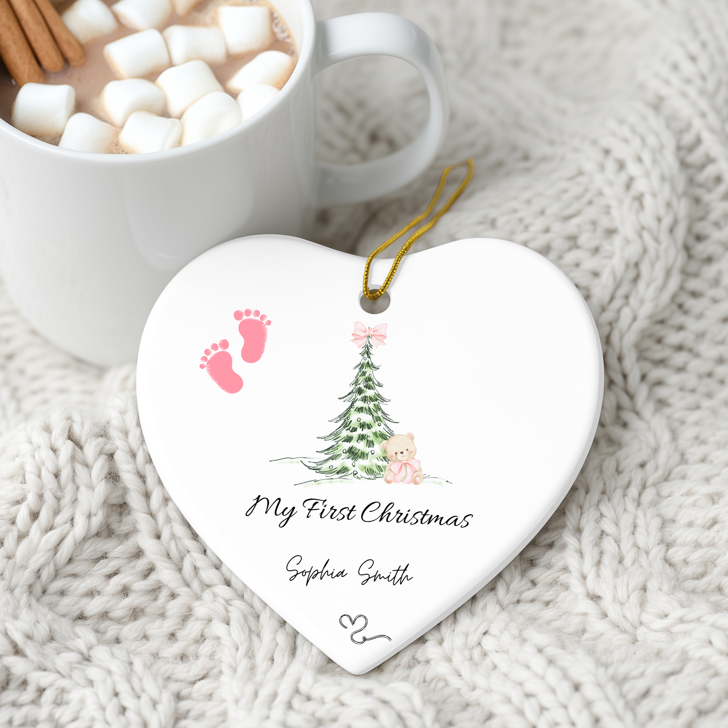 My First Christmas – Personalized Baby Ornament (Heart Shape)