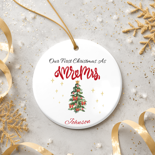 Our First Christmas as Mr. & Mrs. – Personalized Couple Ornament (Round Shape)
