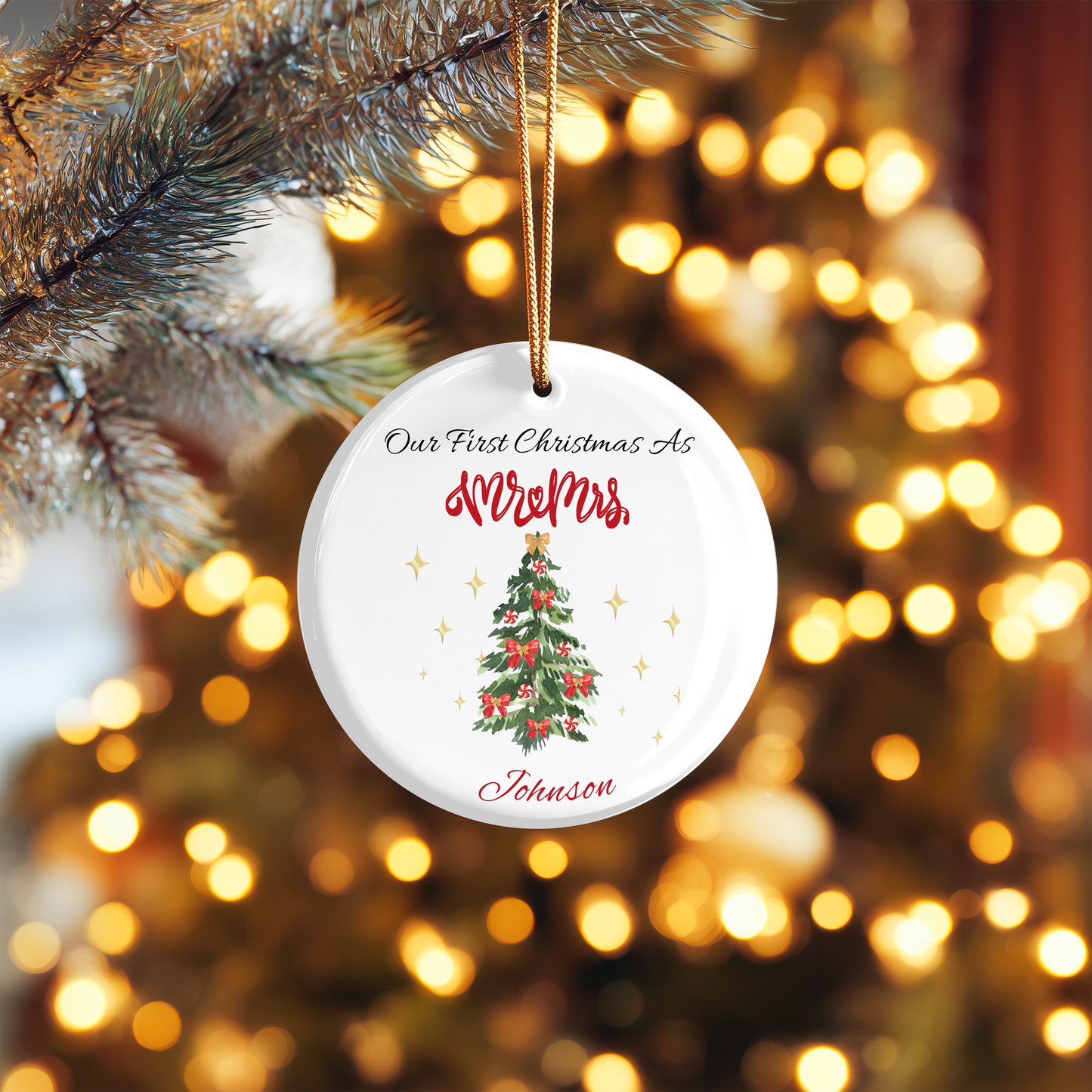 Our First Christmas as Mr. & Mrs. – Personalized Couple Ornament (Round Shape)