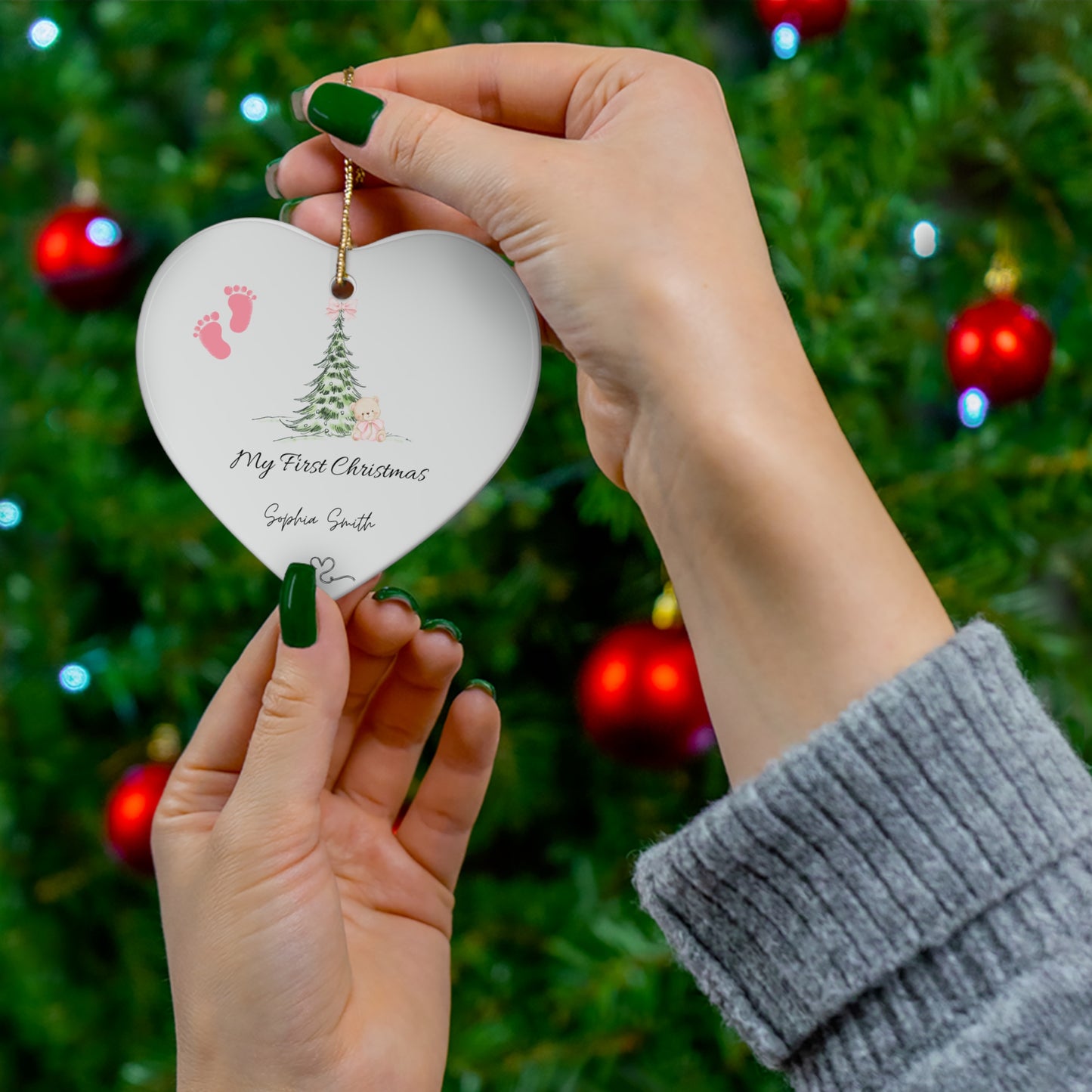 My First Christmas – Personalized Baby Ornament (Heart Shape)